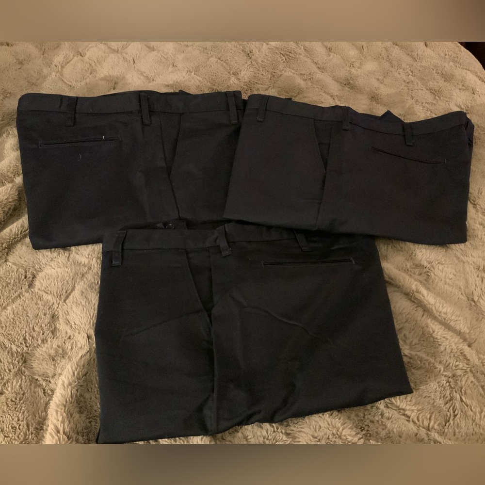 Brand new Lots of 3 blue khaki Work Pants 44X34. Inseam is 36” unhemmed.